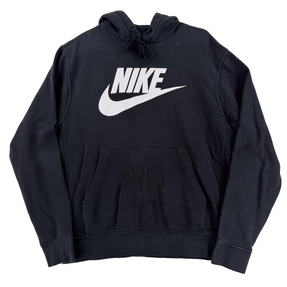 Nike Hoodie Mens‎ Medium Black Pullover Fleece Swoosh Logo Graphic Sweatshirt